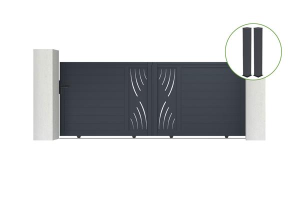 Sliding gate kit 3,5m VELETA H.140cm grey aluminium + 2 posts 20x20cm H.166cm main image
