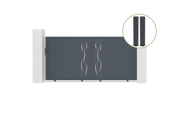 Portail coulissant 3m LIFE H.140cm alu gris + 2 poteaux 20x20cm H.166cm main image