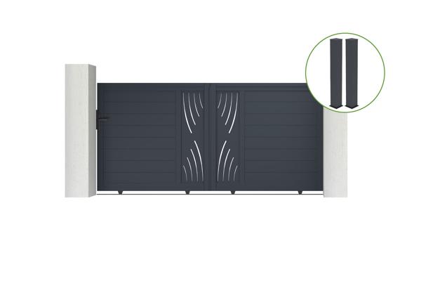 Sliding gate kit 3m VELETA H.140cm grey aluminium + 2 posts 20x20cm H.166cm main image