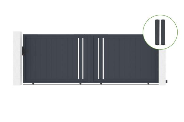 Portón corredero​ 4m GIONA Alt.140cm aluminio gris + 2 postes 20x20cm Alt.166cm main image