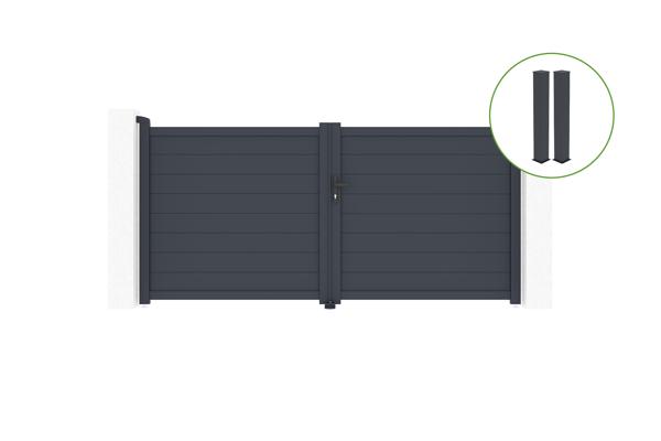 Portail battant 3m EIGER H.115cm alu gris + 2 poteaux 20x20cm H.166cm main image