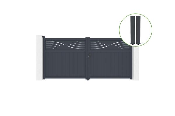 Portail battant 3,4m HALTI H.160cm alu gris + 2 poteaux 20x20cm H.190cm main image