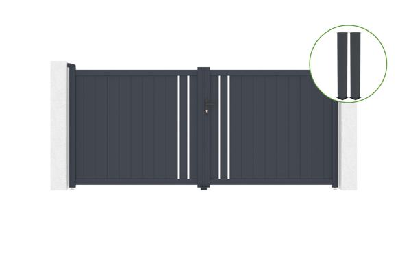 Portail battant 3,5m GIONA H.160cm alu gris + 2 poteaux 20x20cm H.190cm main image