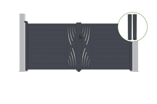 Swing gate 3,5m VELETA H.160cm grey aluminium + 2 posts 20x20cm main image