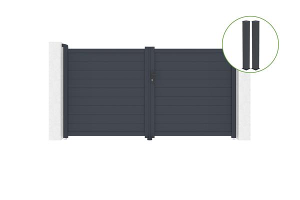 Swing gate 3m EIGER H.160cm grey aluminium + 2 posts 20x20cm main image