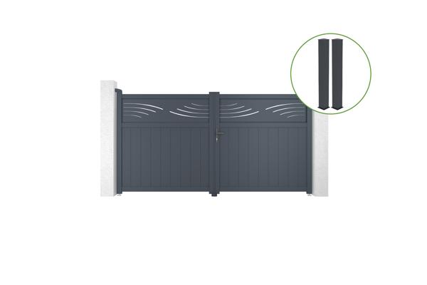 Portail battant 3m HALTI H.160cm alu gris + 2 poteaux 20x20cm H.190cm main image