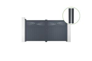 Portail battant 3m HALTI H.160cm alu gris + 2 poteaux 20x20cm H.190cm main_image