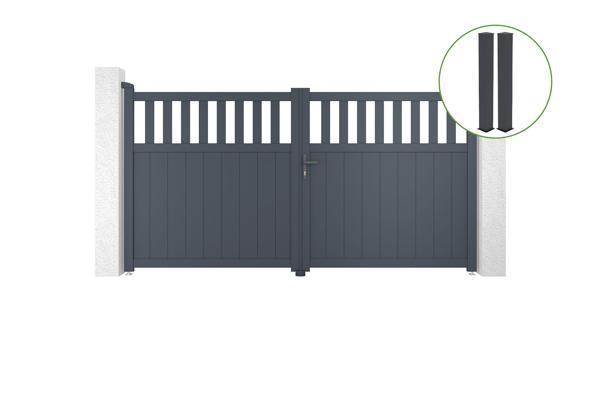 Kääntöportti 3m SANTIS K.160cm harmaa alumiini + 2 pylvästä 20x20cm K.190cm harm main image