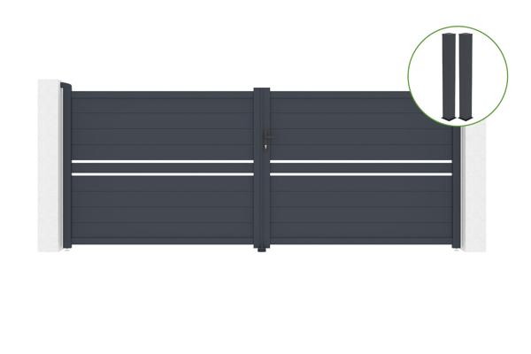 Swing gate 4m CIMONE H.160cm grey aluminium + 2 posts 20x20cm main image
