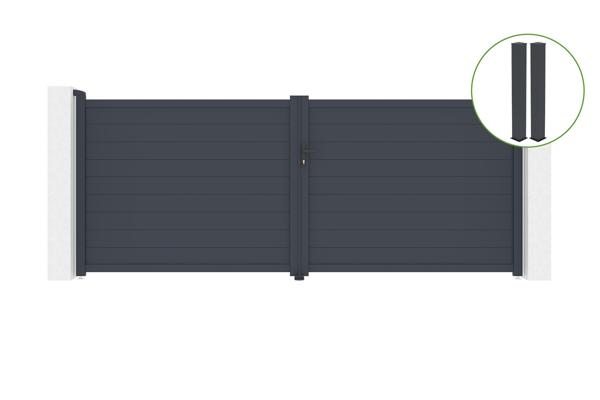 Portail battant 4m EIGER H.160cm alu gris + 2 poteaux 20x20cm H.190cm main image
