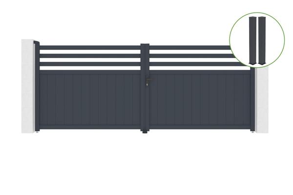 Portail battant 4m NEVIS H.160cm alu gris + 2 poteaux 20x20cm H.190cm main image