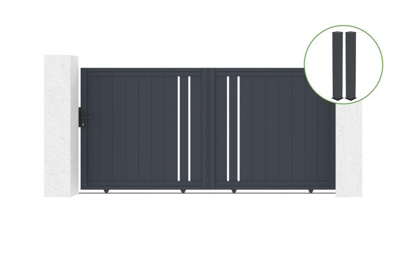 Schiebetor 3m GIONA H.160cm graues Aluminium + 2 Pfosten 20x20cm H.190cm main image
