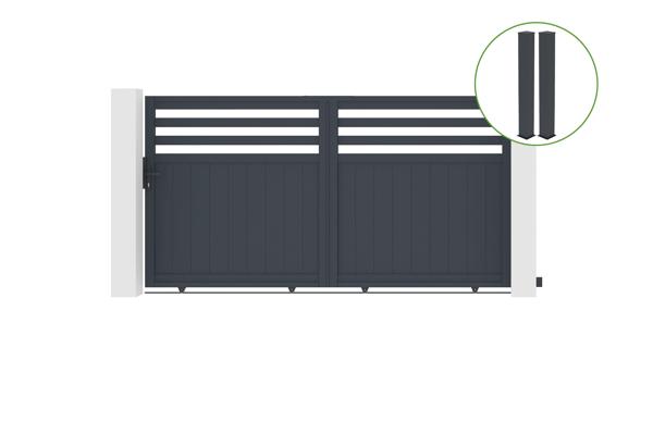Sliding gate kit 3m NEVIS H.160cm grey aluminium + 2 posts 20x20cm main image