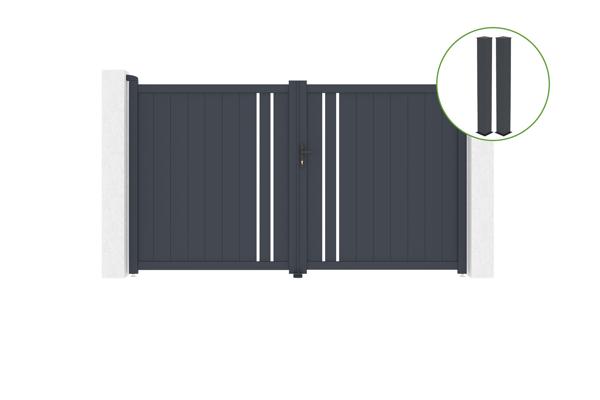 Swing gate 3m GIONA H.180 grey aluminium + 2 posts 20x20cm main image