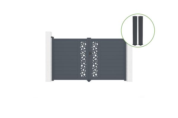 Portail aluminio battant 3m SUNNY Alt.180cm gris + 2 postes 20x20cm Alt.190cm main image