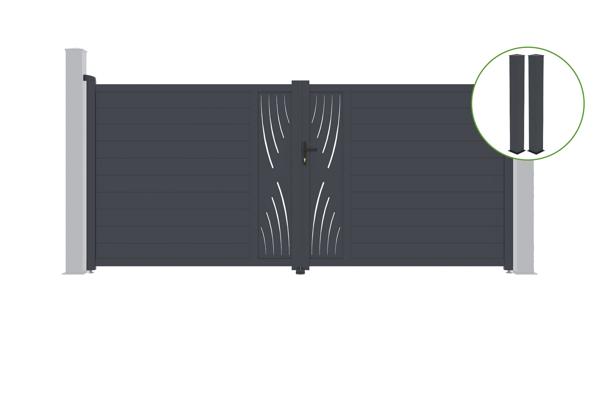 Portail battant 4m VELETA H.180cm alu gris + 2 poteaux 20x20cm H.190cm main image