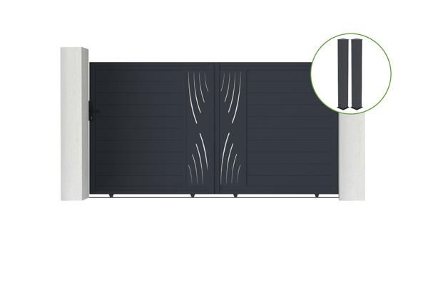 Schiebetor 3m VELETA H.180cm graues Aluminium + 2 Pfosten 20x20cm H.190cm main image