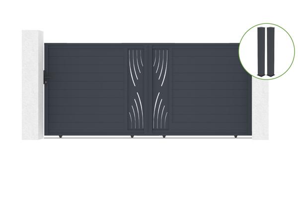 Schiebetor 4m VELETA H.180cm graues Aluminium + 2 Pfosten 20x20cm H.190cm main image