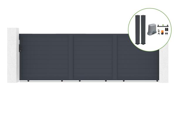 Electric sliding gate 5M alu EIGER H.160cm + 2 posts + TANKER C600 main image