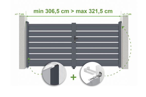 Verstellbares Drehtor Breite 3m VOGEL H. 140cm grau Aluminium main image