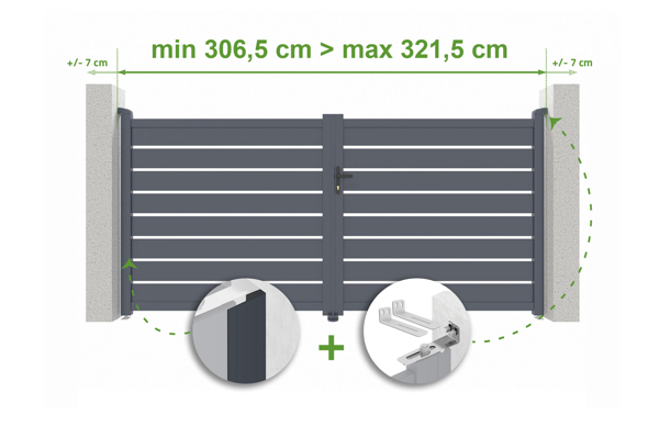 Portail battant ajustable en largeur 3m VOGEL H.160cm alu gris main image