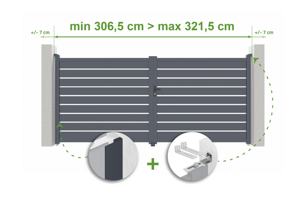 Verstellbares Drehtor Breite 3m VOGEL H.180cm grau Aluminium main image