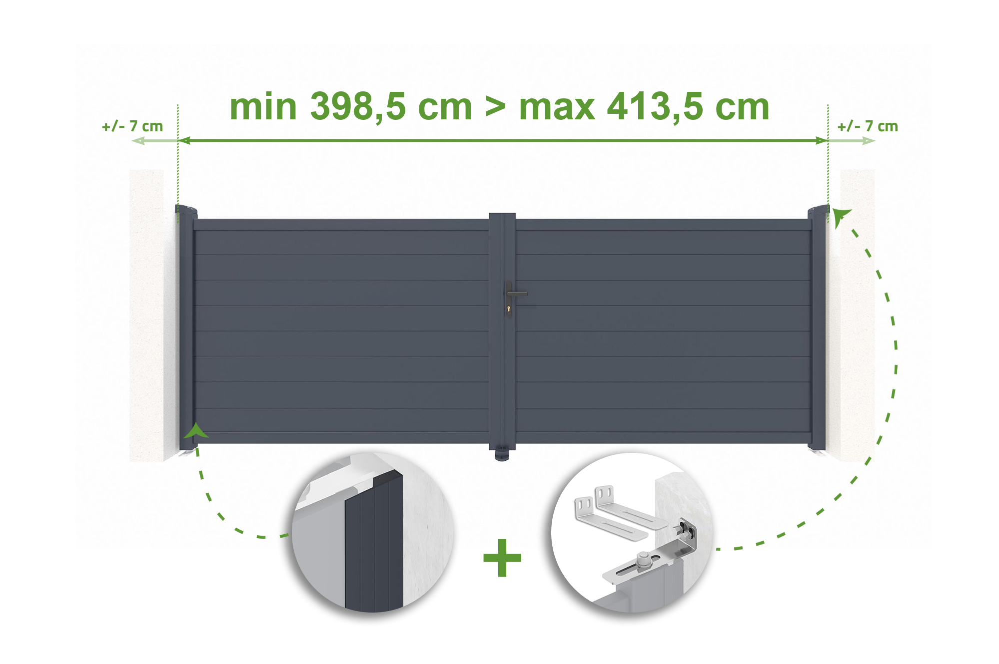 Portail battant ajustable en largeur 4m EIGER H.140cm alu gris 1