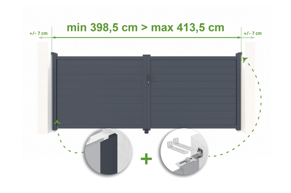 Portail battant ajustable en largeur 4m EIGER H.160cm alu gris main image