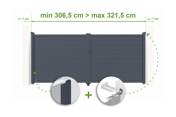 EIGER H.180cm graues verstellbares Aluminium-Flügeltor, 3m Breite main image