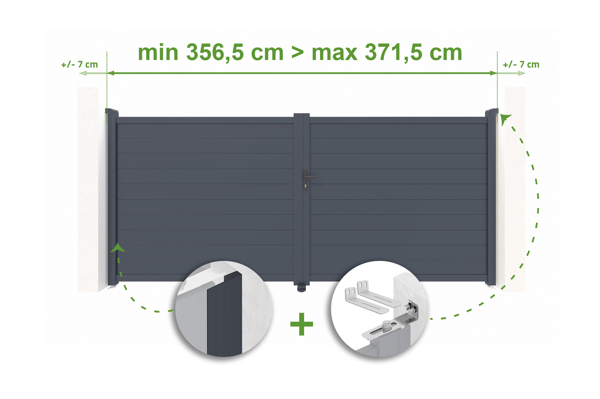 Verstellbares Drehtor Breite 3,5m EIGER H.180cm grau Aluminium main image