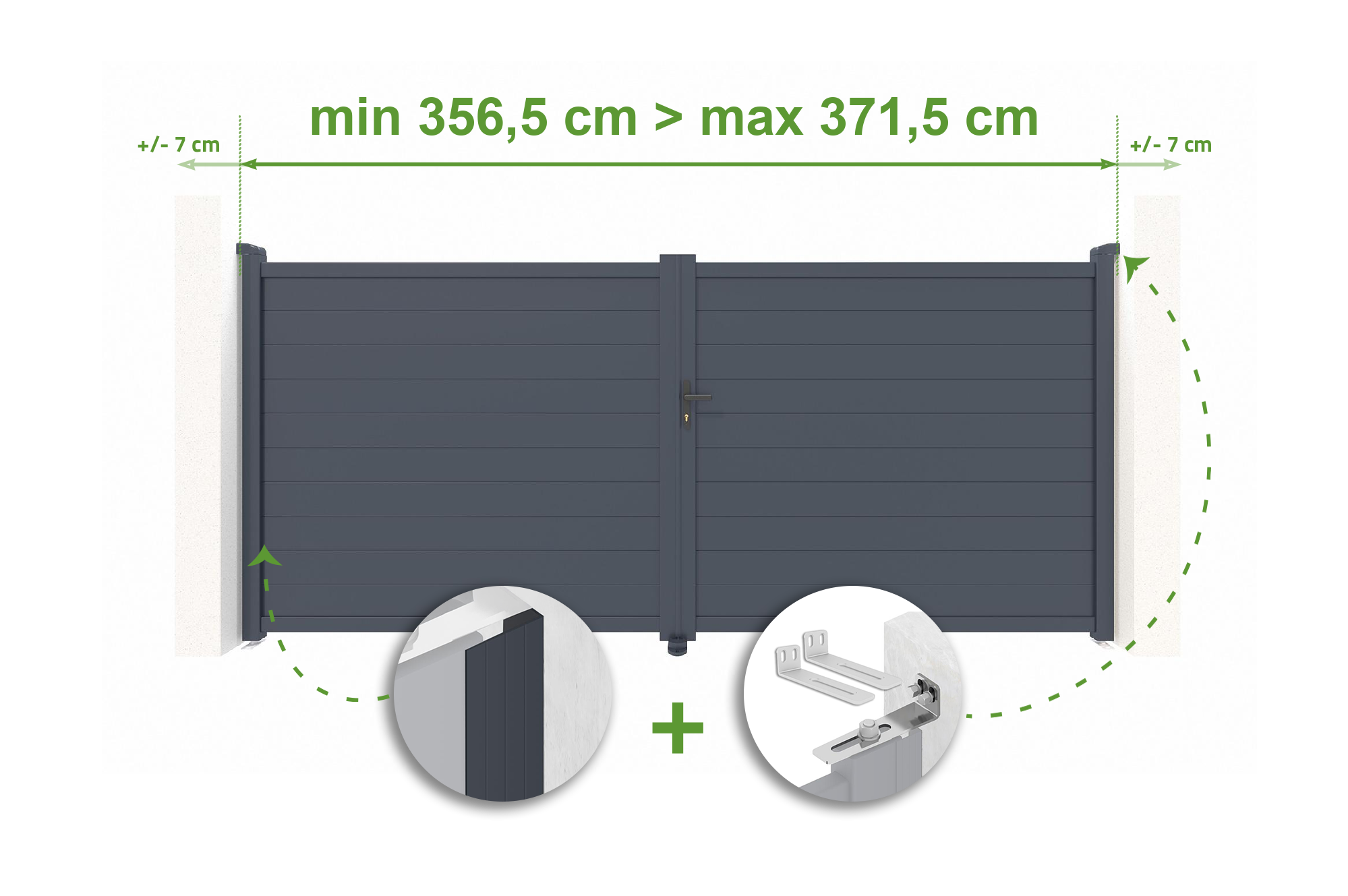 Adjustable swing gate width 3.5m EIGER H.180cm gray aluminum 1