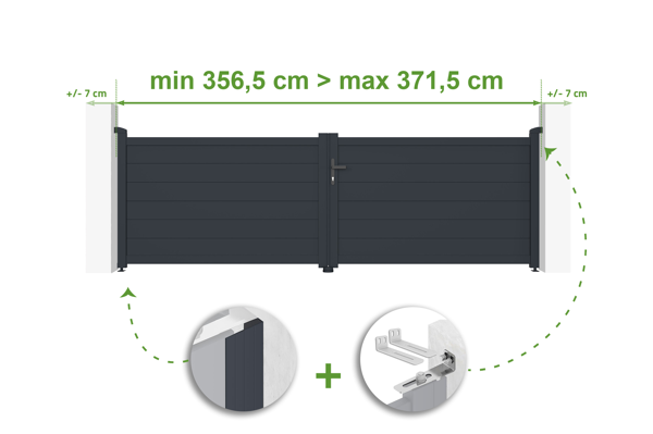 Verstelbare draaipoort breedte 3,5m EIGER H.115cm grijs aluminium main image