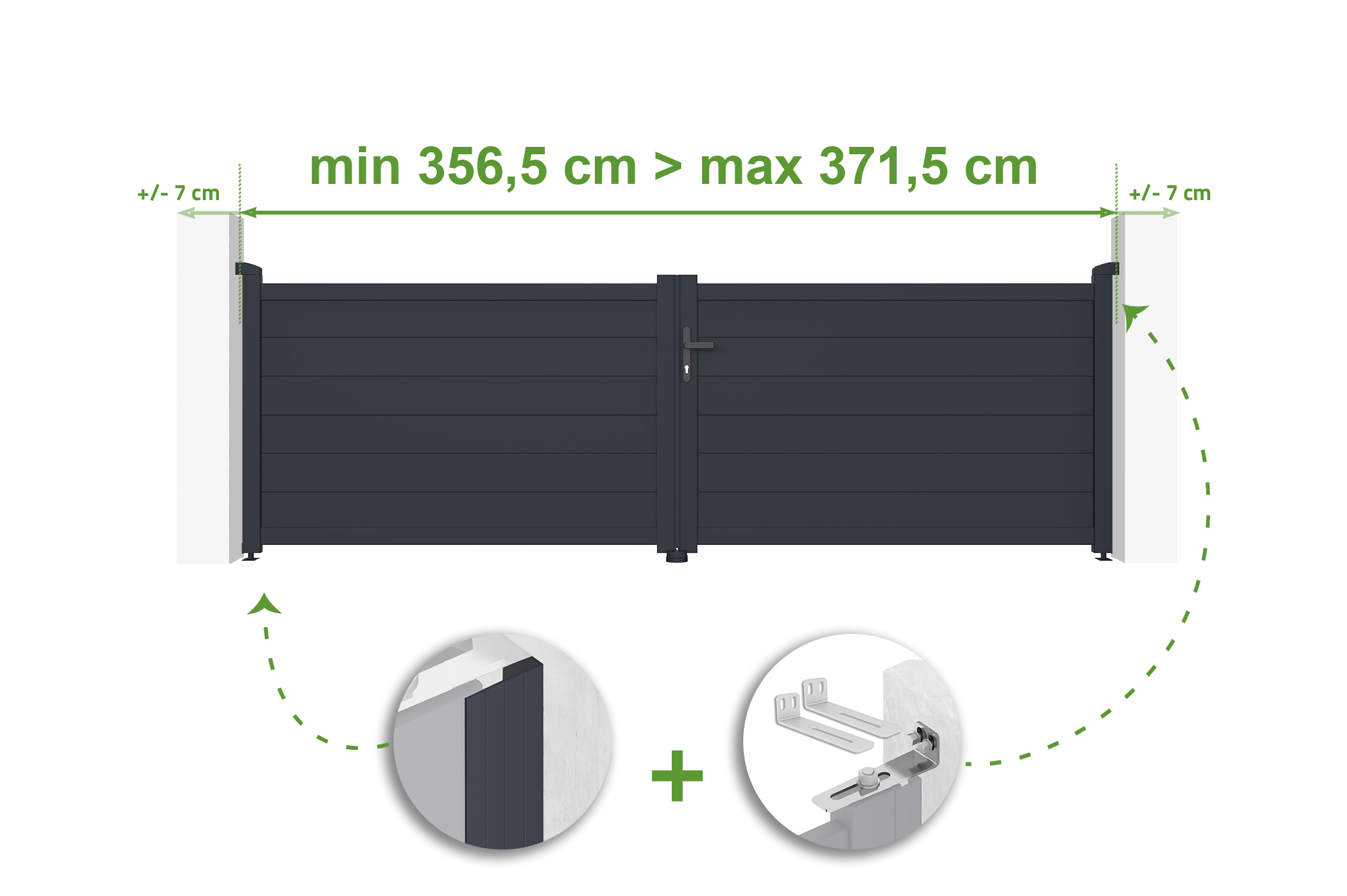 Portail battant ajustable en largeur 3,5m EIGER H.115cm alu gris 1