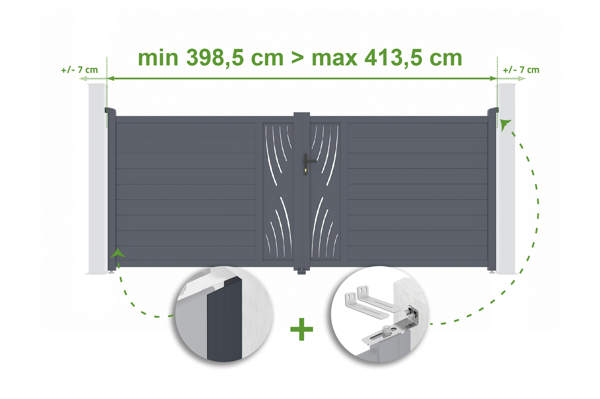 Cancello battente regolabile larghezza 4m VELETA H.160cm alluminio grigio main image