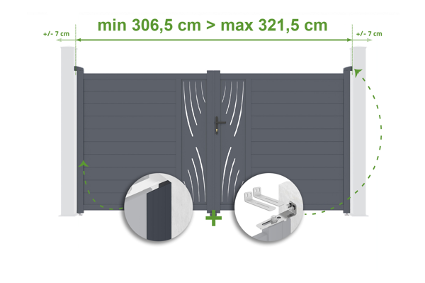 Adjustable swing gate width 3m VELETA H.180cm gray aluminum main image