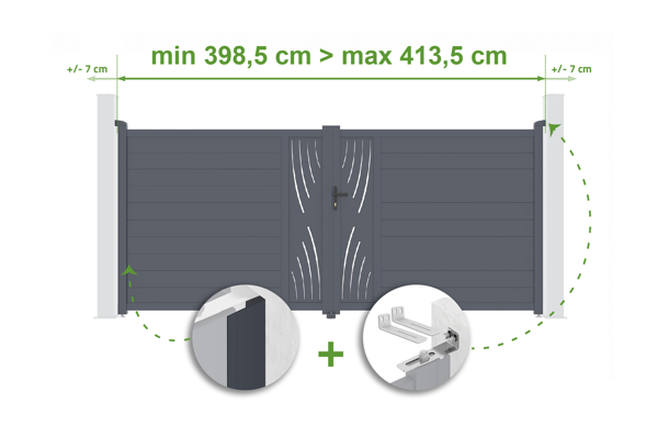Portail battant ajustable en largeur 4m VELETA H.180cm alu gris main image