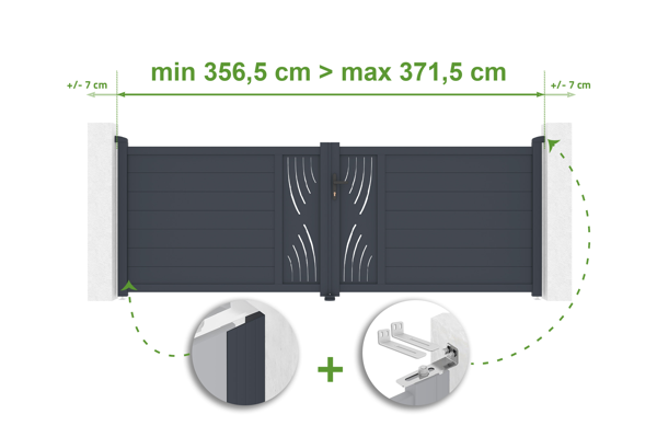 Verstelbare draaipoortbreedte 3,5 m VELETA H.120 cm grijs aluminium main image