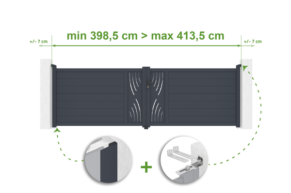 Säädettävä saranaportti leveydeltään 4 m VELETA korkeus 120 cm harmaa alumiini main image