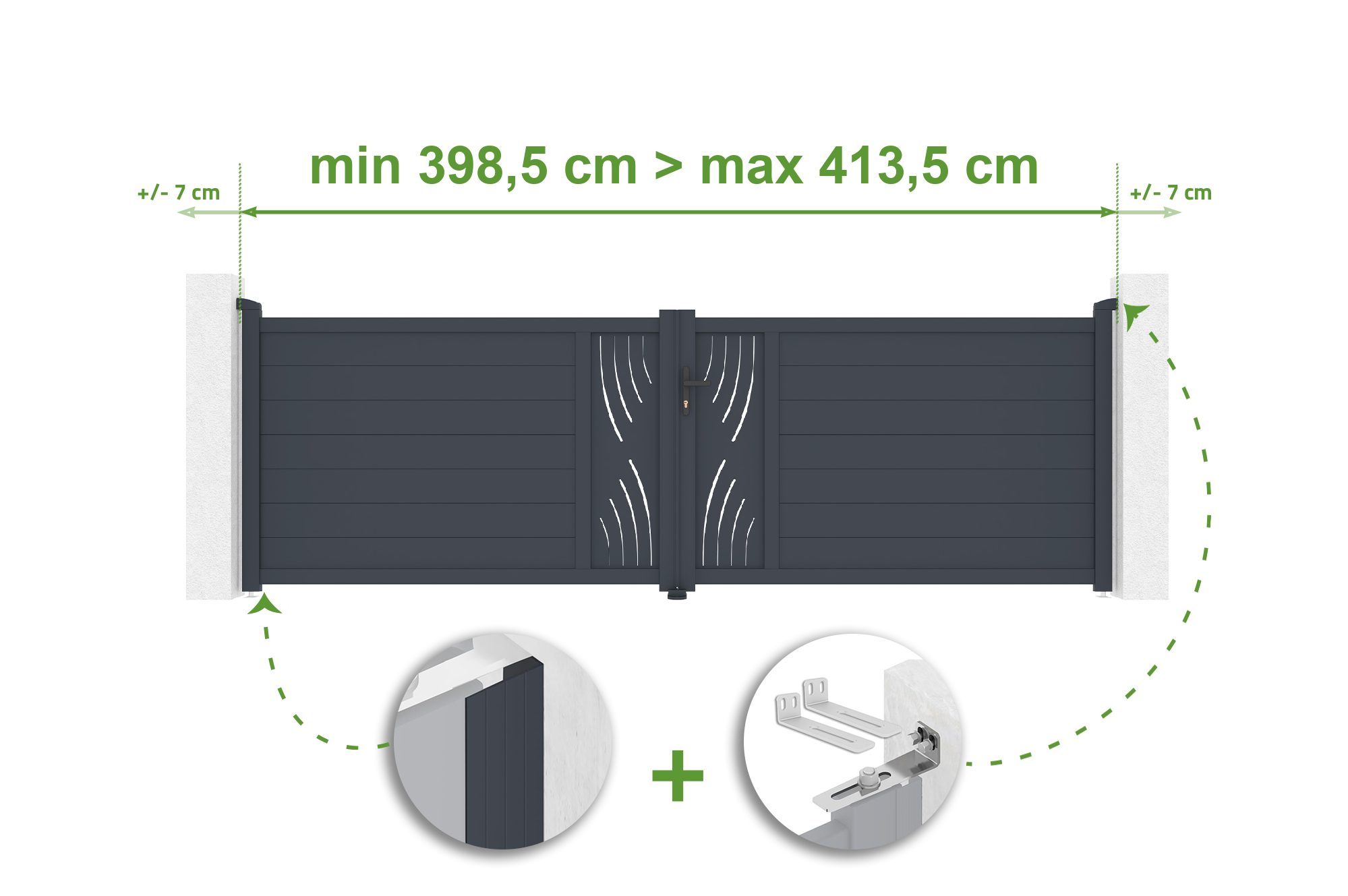Portail battant ajustable en largeur 4m VELETA H.120cm alu gris 1