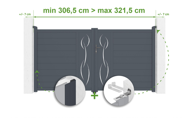 Verstelbare draaipoortbreedte 3m LIFE H.160cm grijs aluminium main image