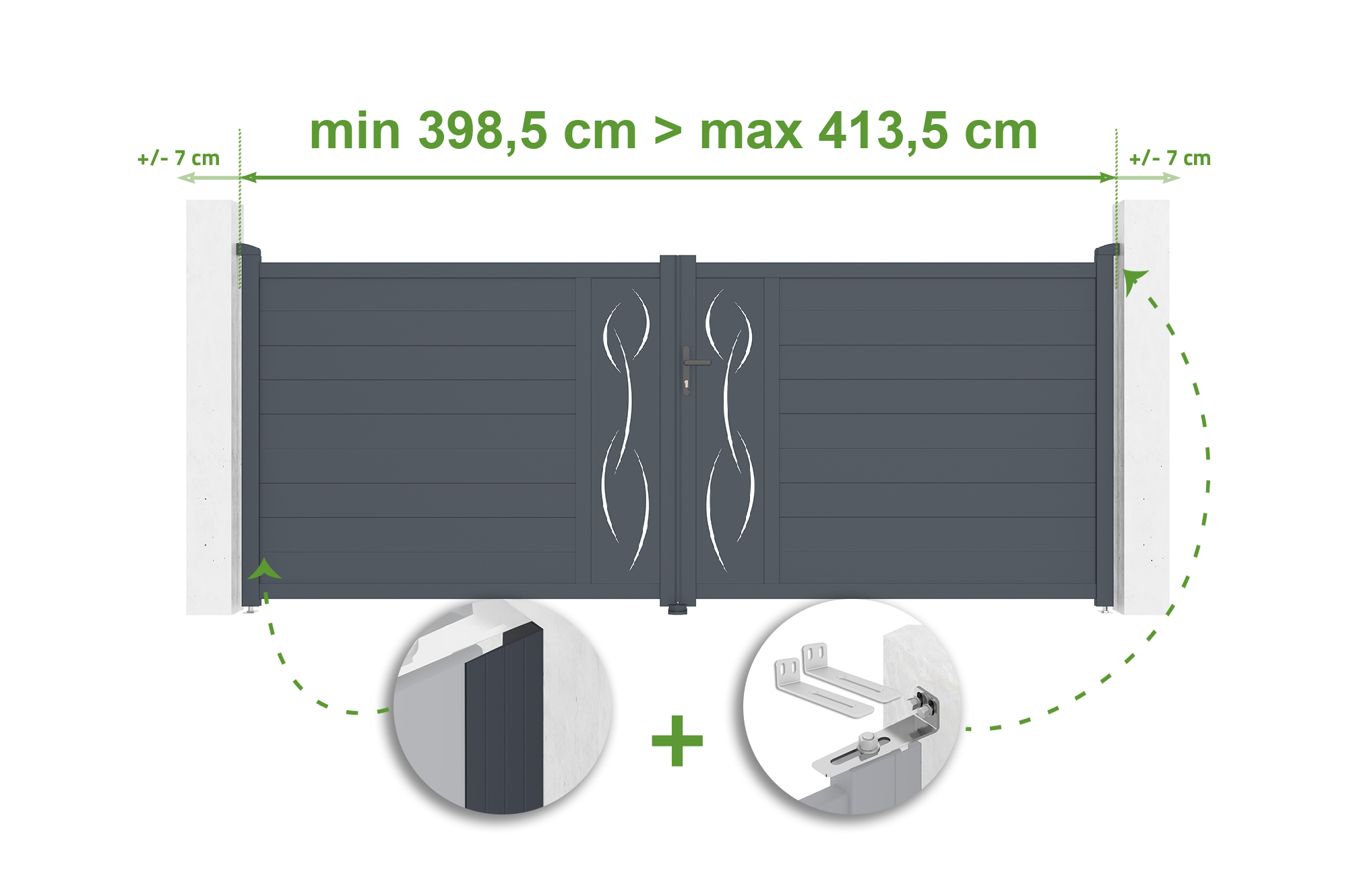 Brama skrzydłowa regulowana szerokość 4m LIFE H.160cm szara aluminiowa 1