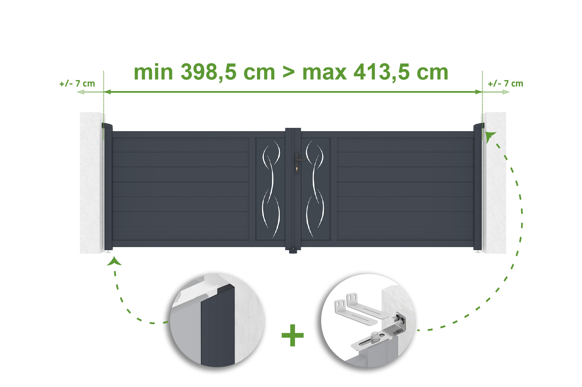 Adjustable swing gate in width 4m LIFE H.120cm gray aluminum 1