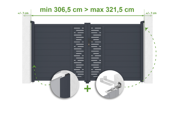 Portail battant ajustable en largeur 3m ARLBERG H.160cm alu gris main image