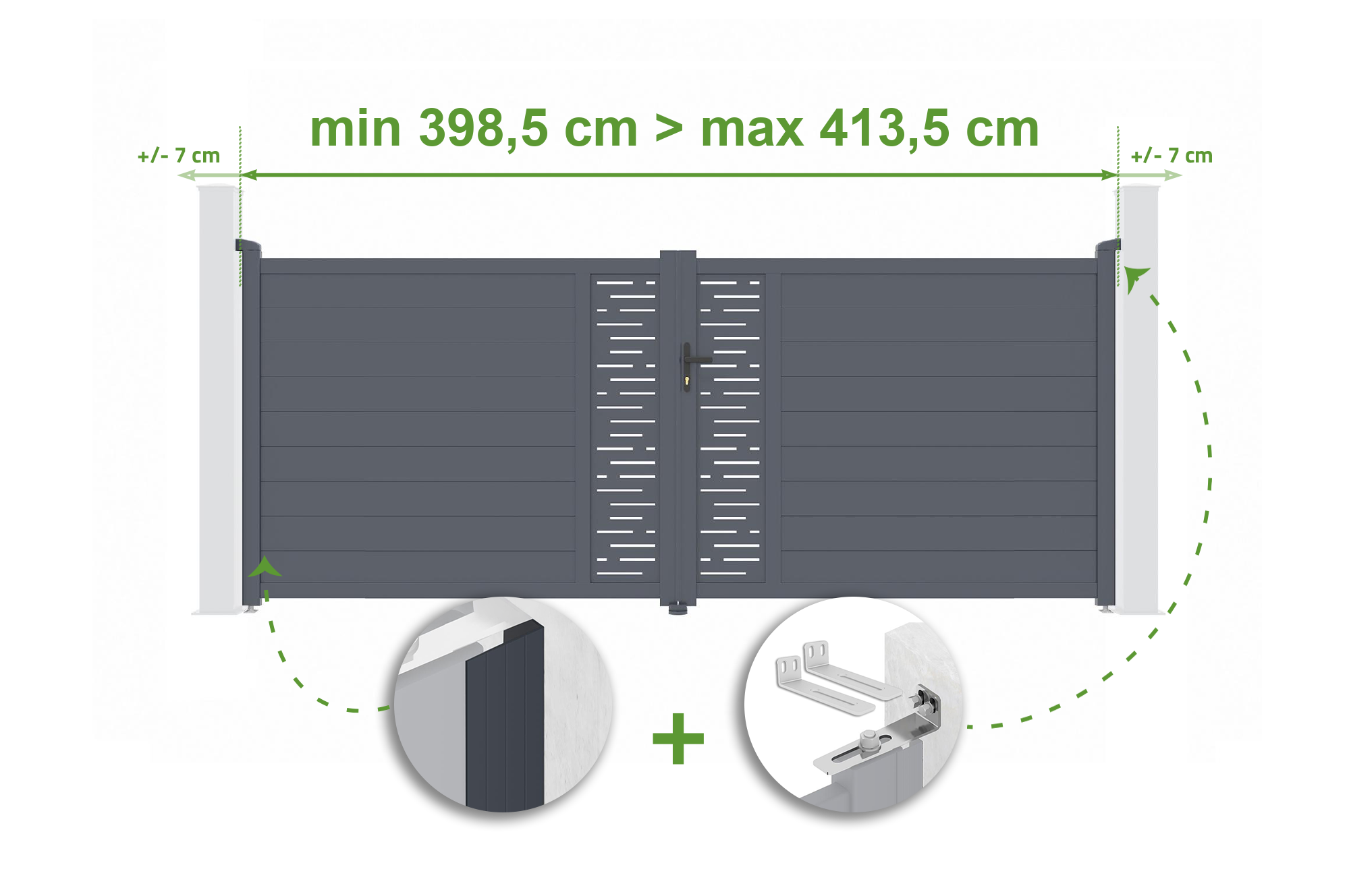 Brama skrzydłowa regulowana szerokość 4m ARLBERG H.160cm szara aluminiowa 1