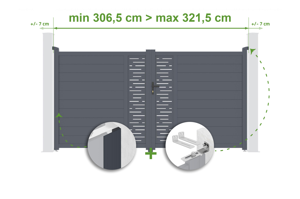 Adjustable swing gate width 3m ARLBERG H.180cm gray aluminum main_image