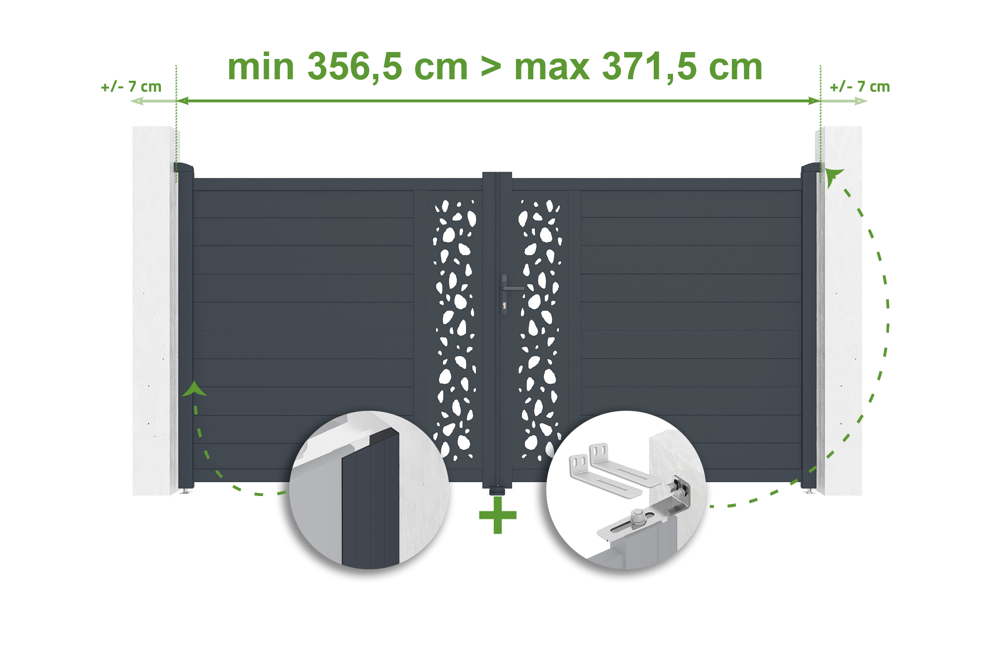 Brama skrzydłowa regulowana szerokość 3,5m SUNNY H.180cm szare aluminium 1