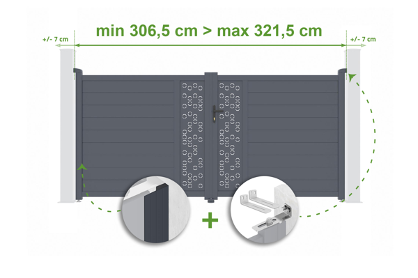 Verstellbares Flügeltor Breite 3m ADULA H.160cm grau Aluminium main image