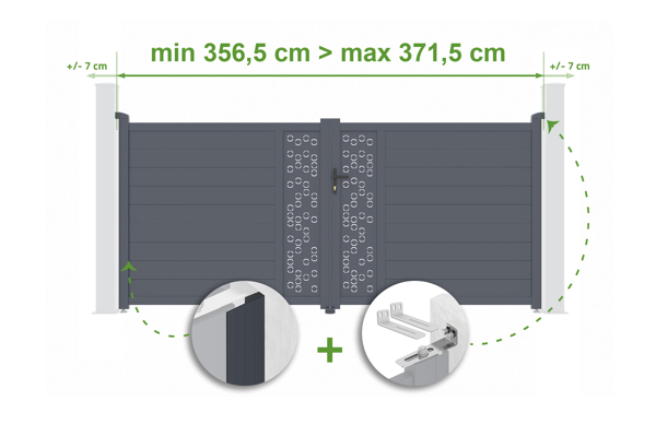 Verstelbare draaipoortbreedte 3,5m ADULA H.160cm grijs aluminium main image