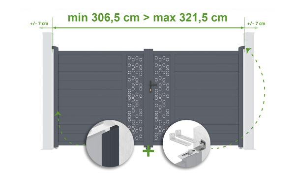 Verstelbare draaipoortbreedte 3m ADULA H.180cm grijs aluminium main image