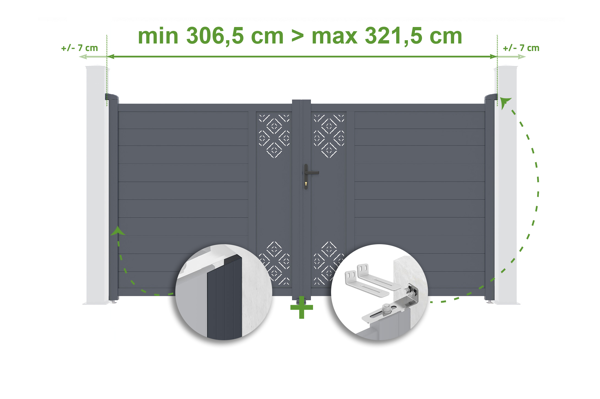 Verstellbares Drehtor Breite 3m TRIGLAV H.180cm grau Aluminium main image